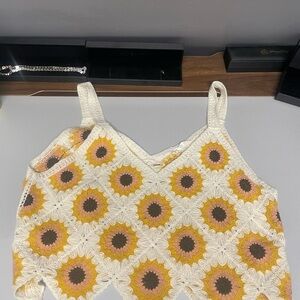 Yellow and White Asymmetrical Crop Camisole